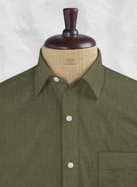 European Woodland Green Linen Shirt - Half Sleeves