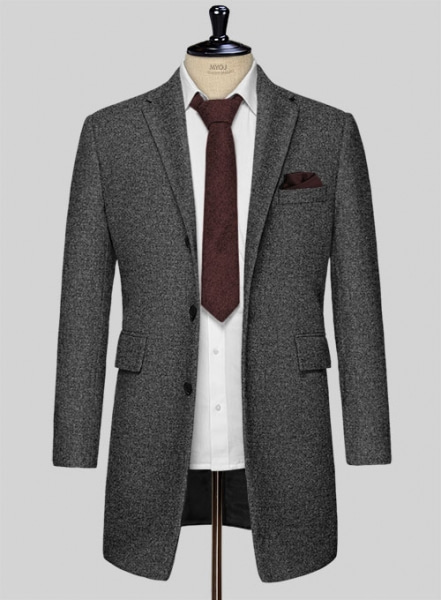 Vintage Plain Dark Gray Tweed Overcoat