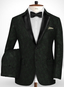 Graffiti Green Black Flower Wool Tuxedo Suit