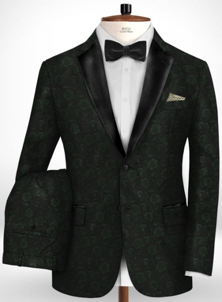 Graffiti Green Black Flower Wool Tuxedo Suit