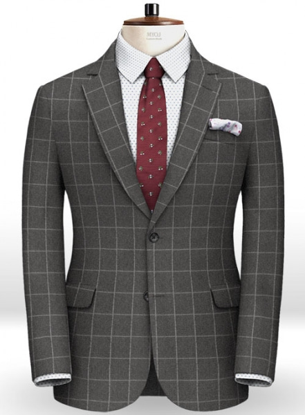 Charcoal Windowpane Flannel Wool Jacket