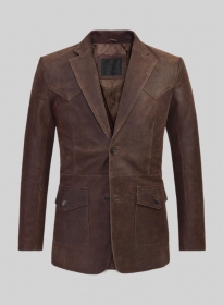 Vintage Brown Grain Western Leather Blazer