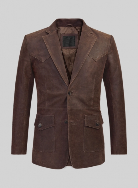Vintage Brown Grain Western Leather Blazer