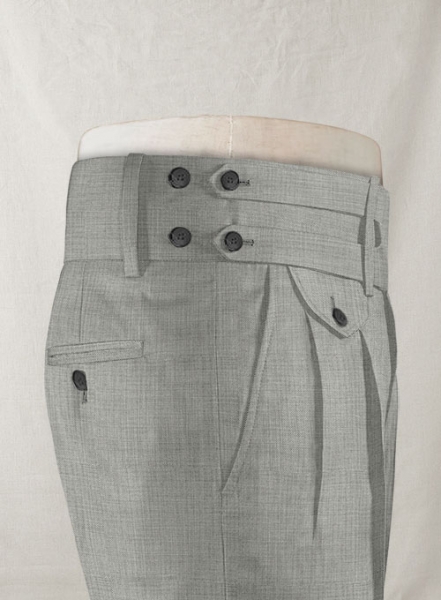 Napolean Sharkskin Light Gray Double Gurkha Wool Trousers