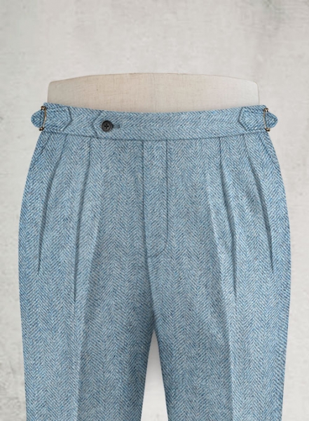 Light Blue Herringbone Highland Tweed Trousers