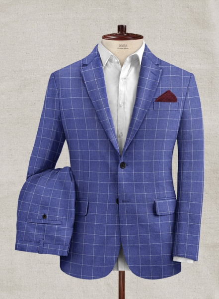 Italian Linen Lapis Blue Checks Suit