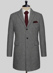 Vintage Herringbone Gray Tweed Overcoat