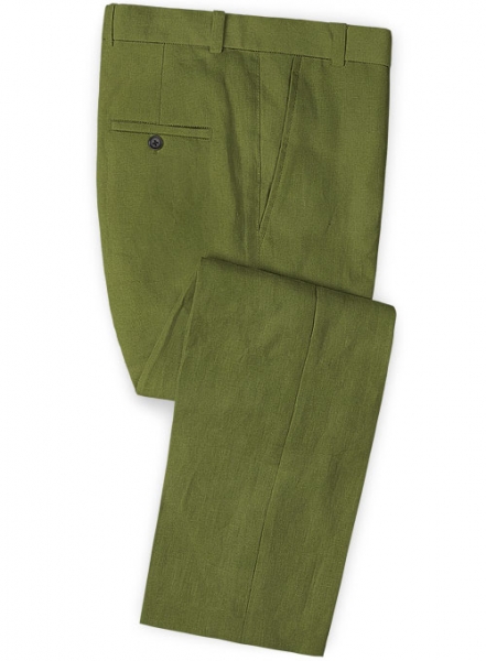 Safari Nut Green Cotton Linen Pants