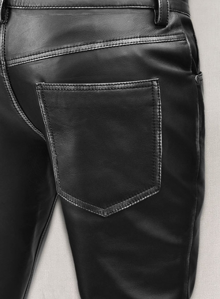 Rubbed Black Leather Jeans Style