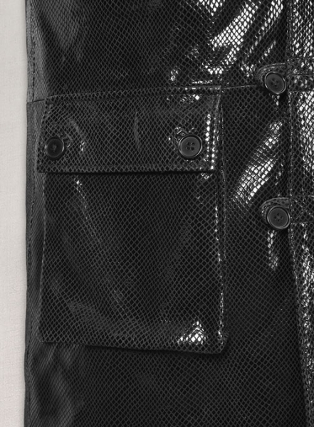 Snake Emboss Black Tom Hardy Dark Knight Leather Trench Coat