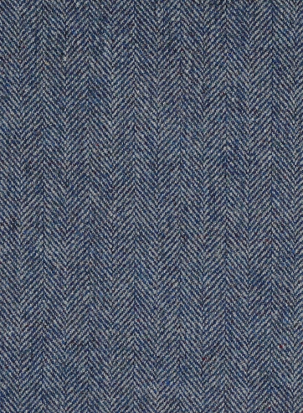 Vintage Herringbone Blue Tweed Suit - Leather Trims