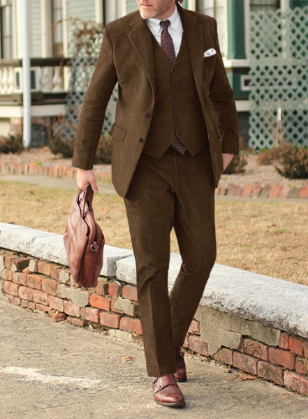 Rich Brown Thick Stretch Corduroy Suit