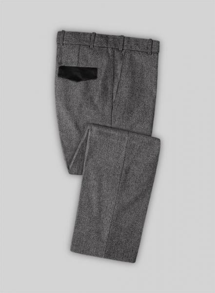 Vintage Herringbone Gray Tweed Suit - Leather Trims