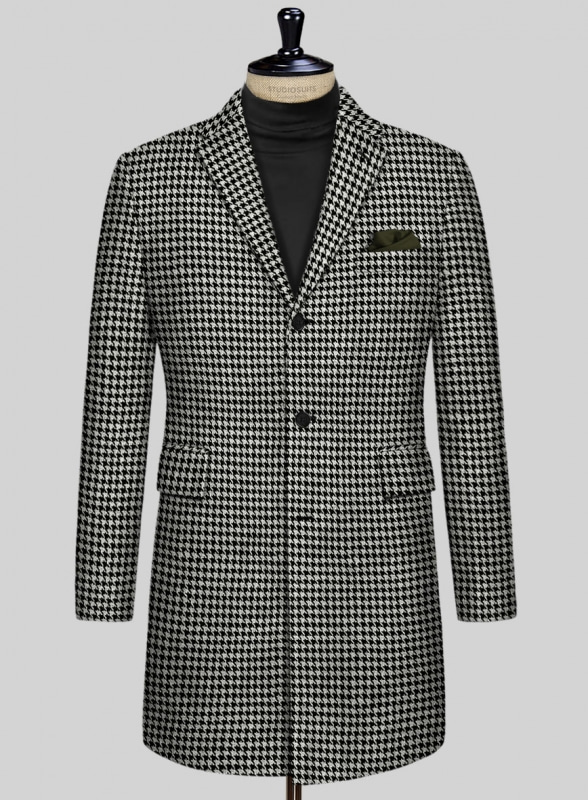 Big Houndstooth BW Tweed Overcoat