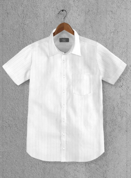 Italian Cotton Stripe Urora White Shirt - Half Sleeves