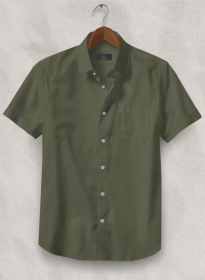 Olive Stretch Poplene Shirt - Half Sleeves