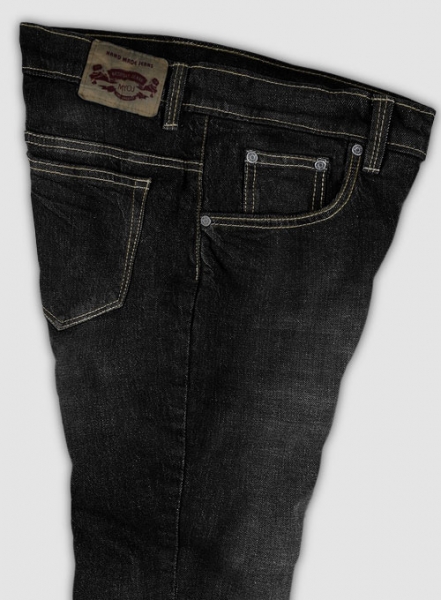 Kato Black Stretch Hard Wash Whisker Jeans
