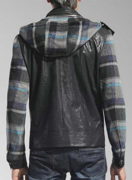 Hooded Tweed Leather Combo Jacket # 629