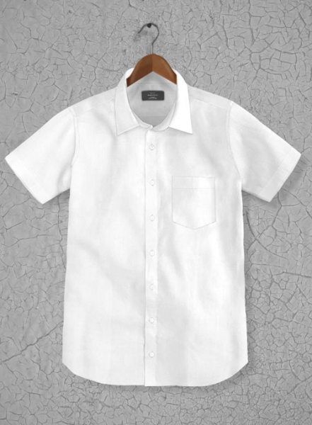 Italian Cotton Dobby Eghini White Shirt - Half Sleeves