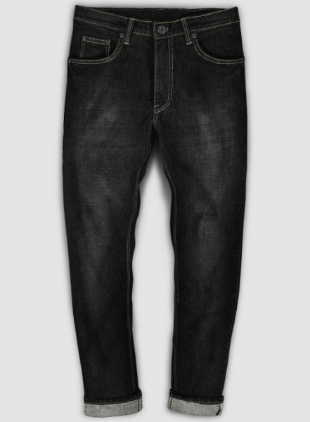 Kato Black Stretch Hard Wash Whisker Jeans