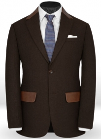 Light Weight Deep Brown Tweed Jacket - Leather Trims