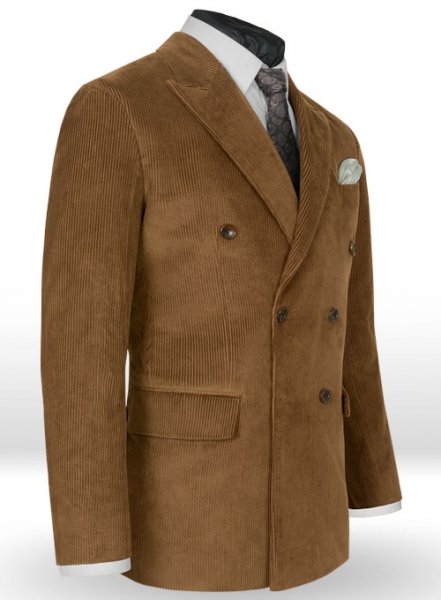 Camel Thick Corduroy Double Breasted Jacket