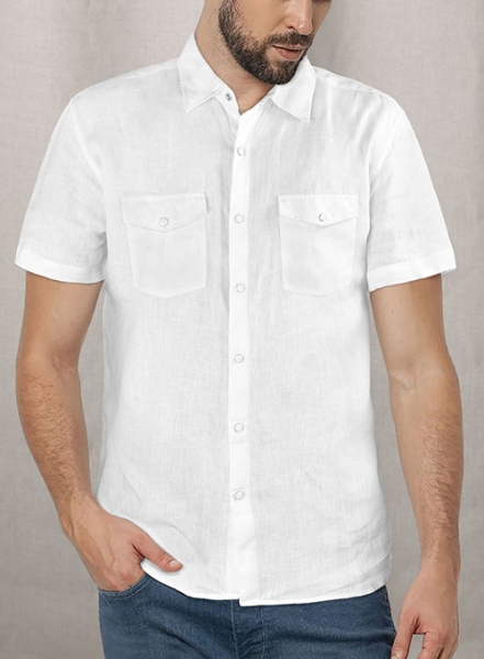 European White Linen Western Style Shirt - Half Sleeves