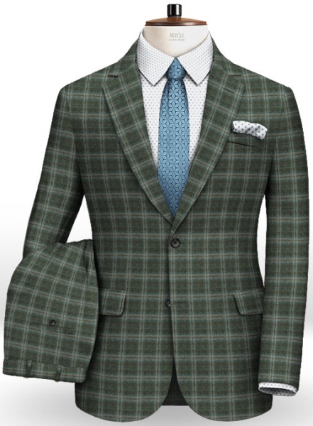 Reda Flannel Checks Green Pure Wool Suit