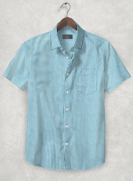 Italian Seersucker Light Blue Shirt - Half Sleeves