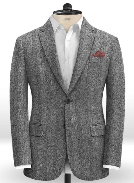 Italian Wide Herringbone Charcoal Tweed Jacket