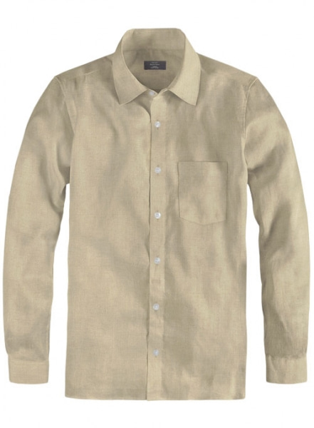 Pure Beige Linen Shirt - Full Sleeves