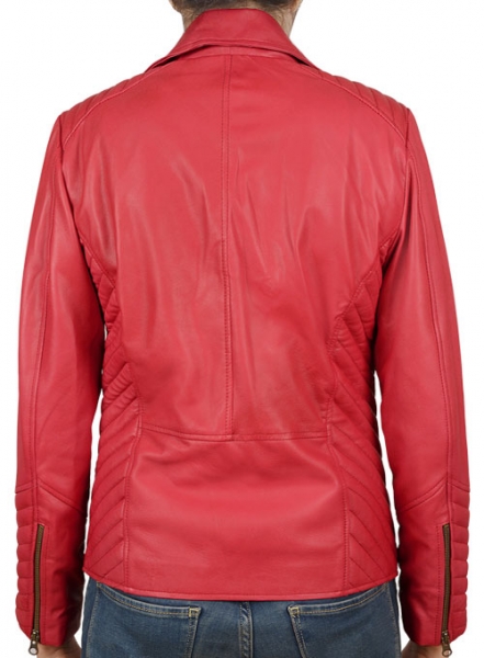 Soft Raspberry Red Oxley Leather Biker Jacket