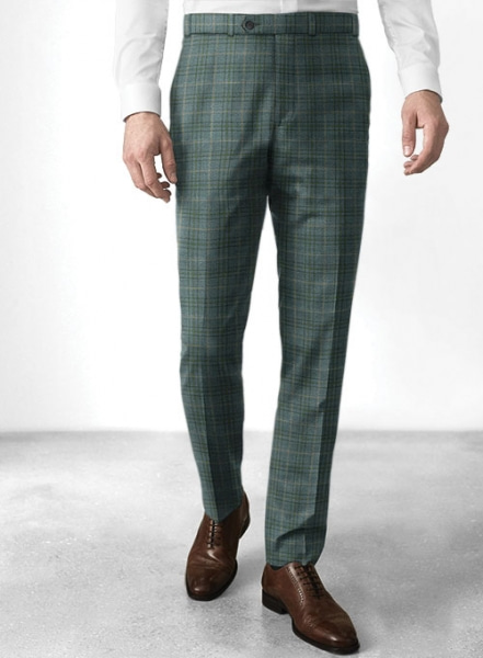 Reda Sage Green Checks Wool Pants