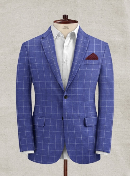 Italian Linen Lapis Blue Checks Jacket