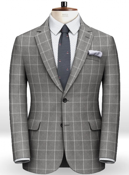 Gray Windowpane Flannel Wool Jacket