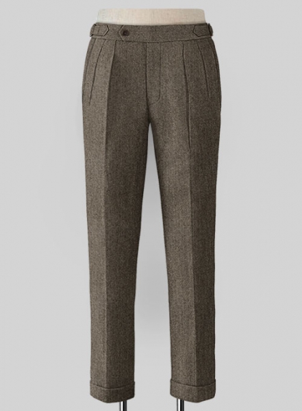 Vintage Dark Brown Herringbone Highland Tweed Trousers