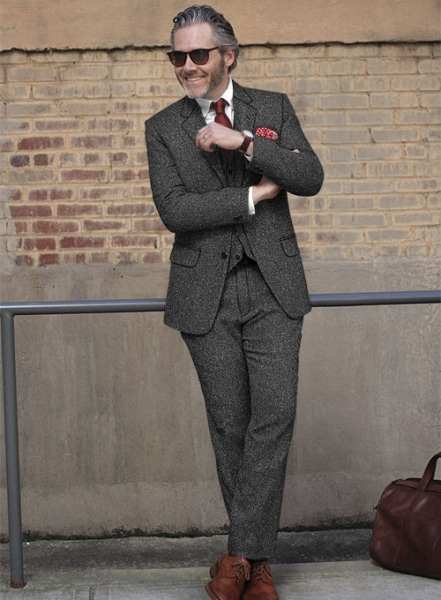 Dark Grey Tweed Three-piece Suit for Men Tailored Fit, the Rising