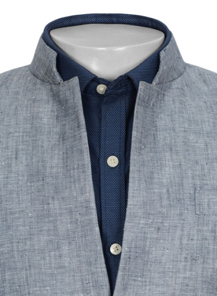 Italian Celeste Blue Linen Mandarin Style Jacket