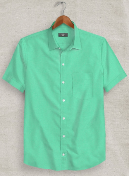 Fern Green Stretch Poplene Shirt - Half Sleeves