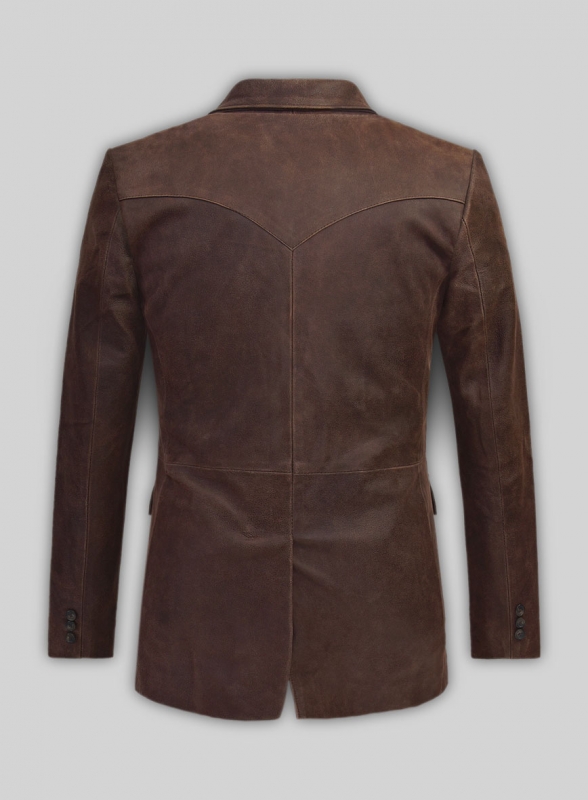 Vintage Brown Grain Western Leather Blazer - Click Image to Close