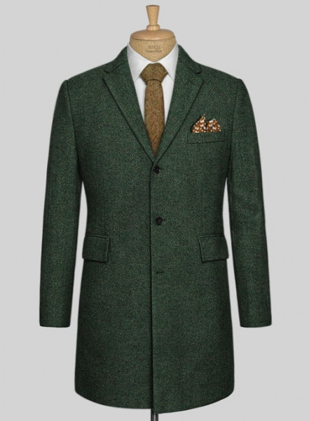 Bottle Green Herringbone Tweed Overcoat