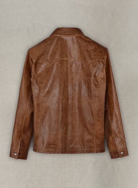 Cognac V Tab Leather Shirt Jacket