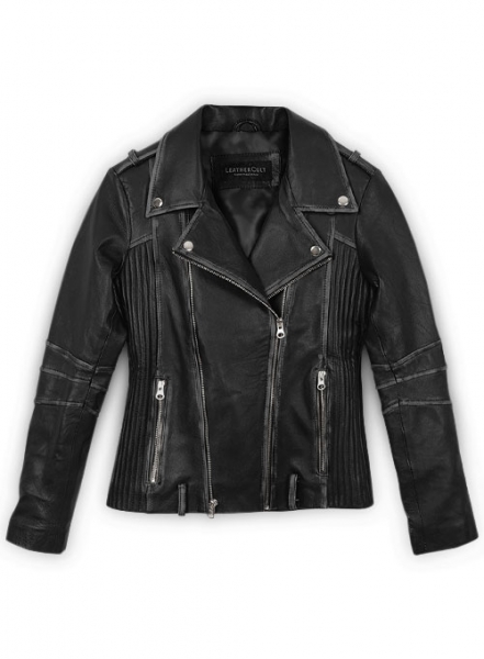 Rubbed Black Leather Jacket # 234