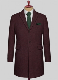 Wine Herringbone Tweed Overcoat