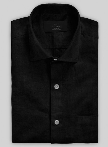 Washed Black Cotton Linen Shirt