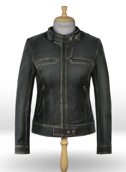 Rubbed Charcoal Leather Jacket # 217