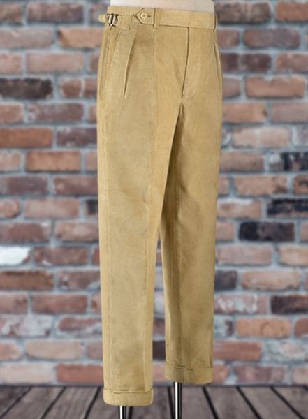 Pleated Beige Corduroy Stretch Dress Pant - Custom Fit Tailored Clothing