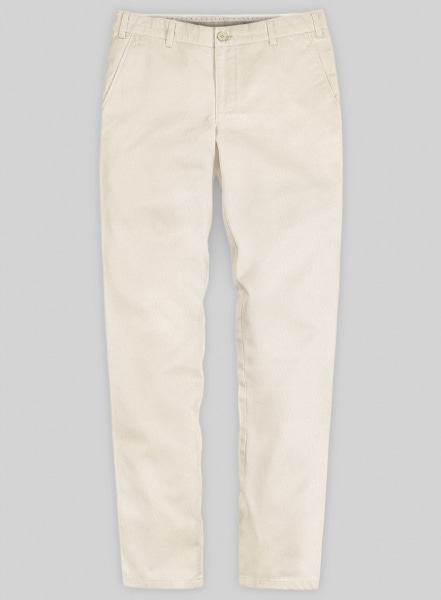 Light Beige Feather Cotton Canvas Stretch Chino Pants