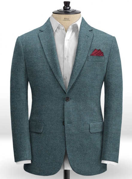 Teal Blue Herringbone Tweed Suit