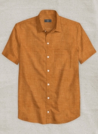 Dublin Autumn Orange Linen Shirt - Half Sleeves